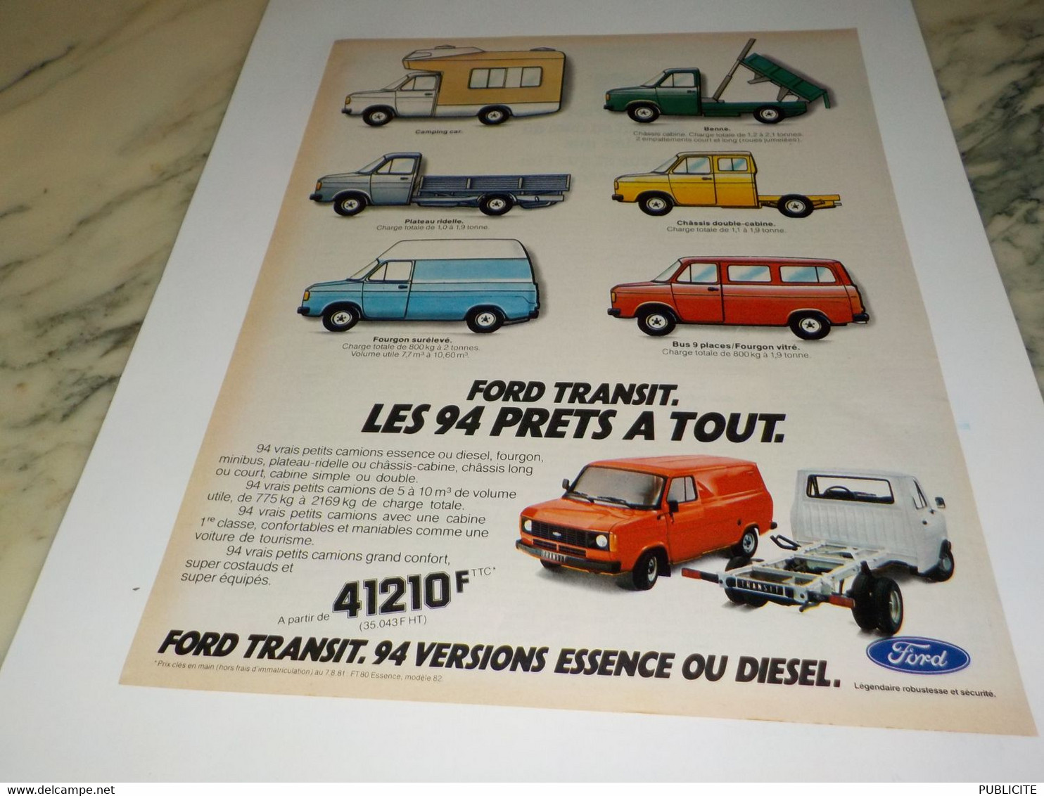 ANCIENNE   PUBLICITE PRETS A TOUT TRANSIT  DE FORD 1982 - Camions