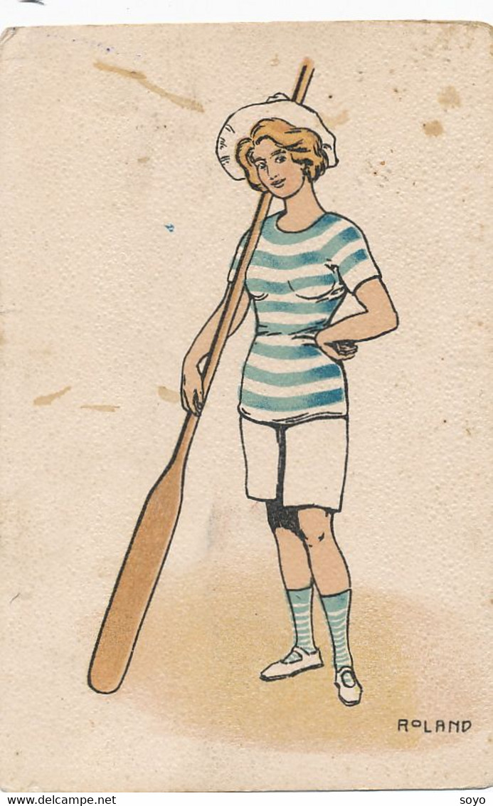 Art Card Signée Roland Jeune Fille Aviron - Rowing