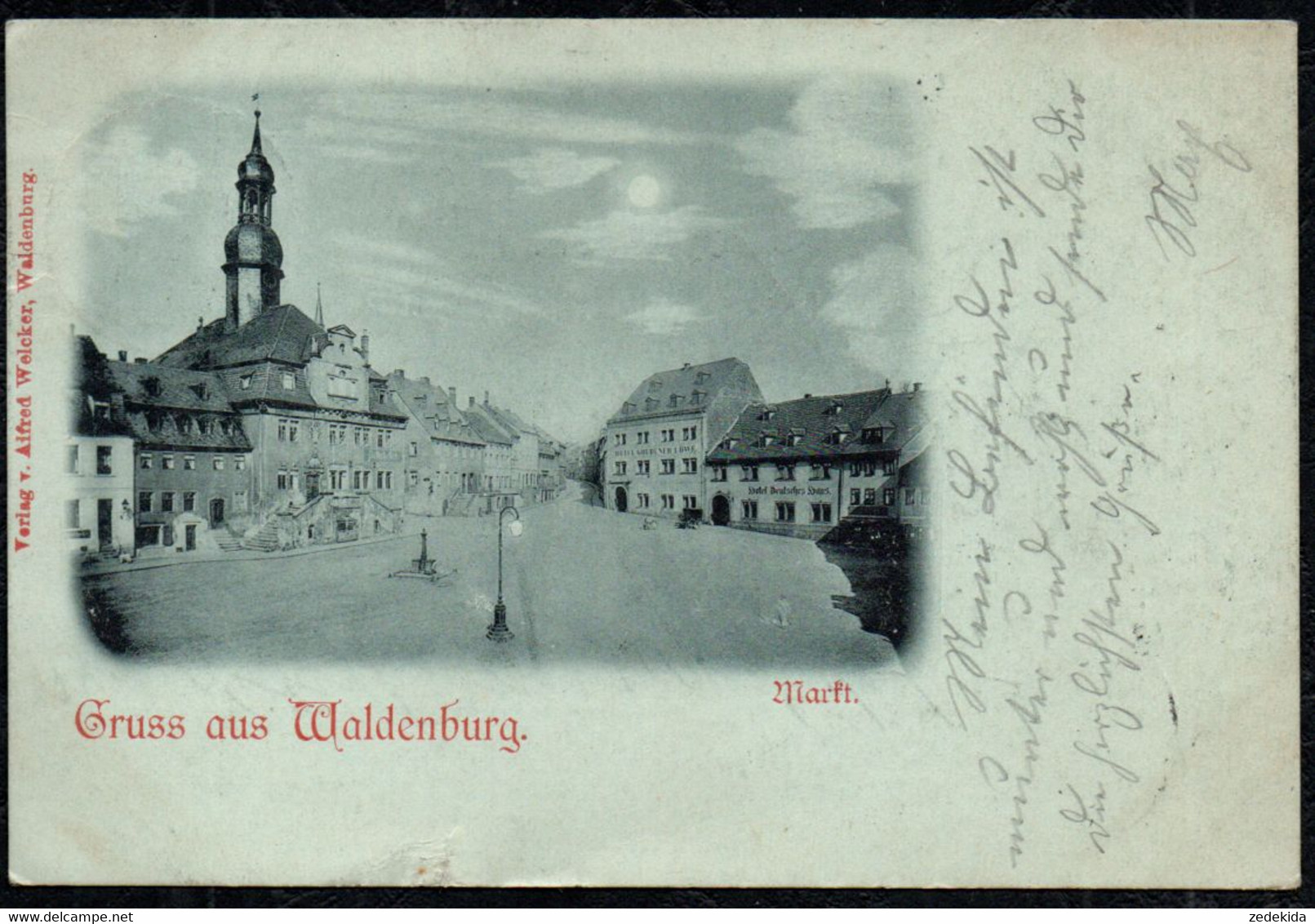 F6744 - Waldenburg Markt Gaststätte Gasthaus Hotel Rathaus - Verlag Alfred Welcker - Waldenburg (Sachsen)