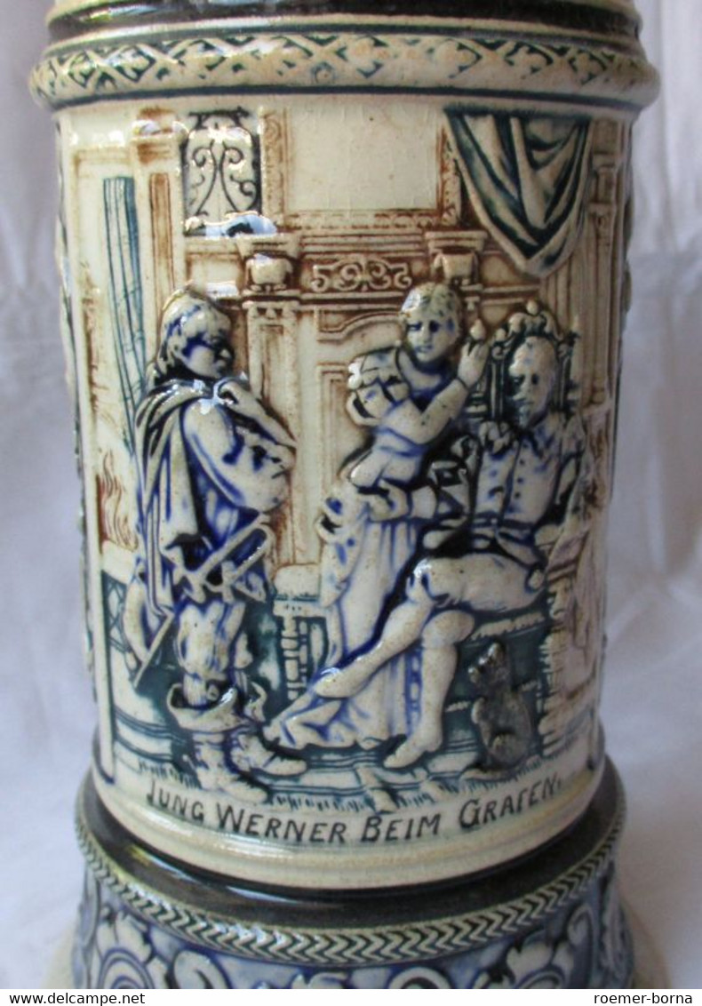 Seltener Keramikkrug 1/2 Liter Mit Spieluhr Und Zinndeckel Um 1910 (111852) - Alcools