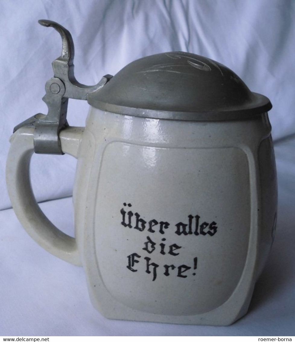 Seltener Studentika Keramik Bierkrug Mit Zinndeckel Zwickau Weihnachten 1927 - Autres & Non Classés