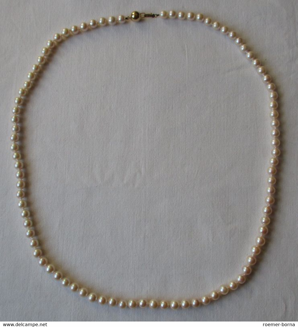 14 Karat Goldverschluss Kette Perlenkette 89 Perlen Ø 6,4 Mm Länge 62cm (140863) - Colliers/Chaînes