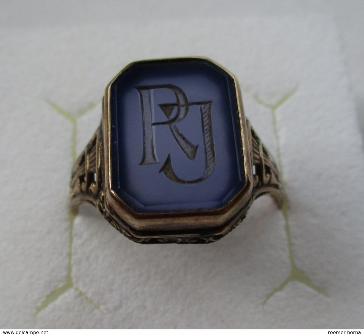 Außergewöhnlicher 333er Gold Siegelring Mit Graviertem Edelstein RJ (124862) - Rings