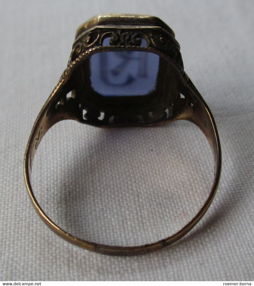 Außergewöhnlicher 333er Gold Siegelring Mit Graviertem Edelstein RJ (124862) - Ringe