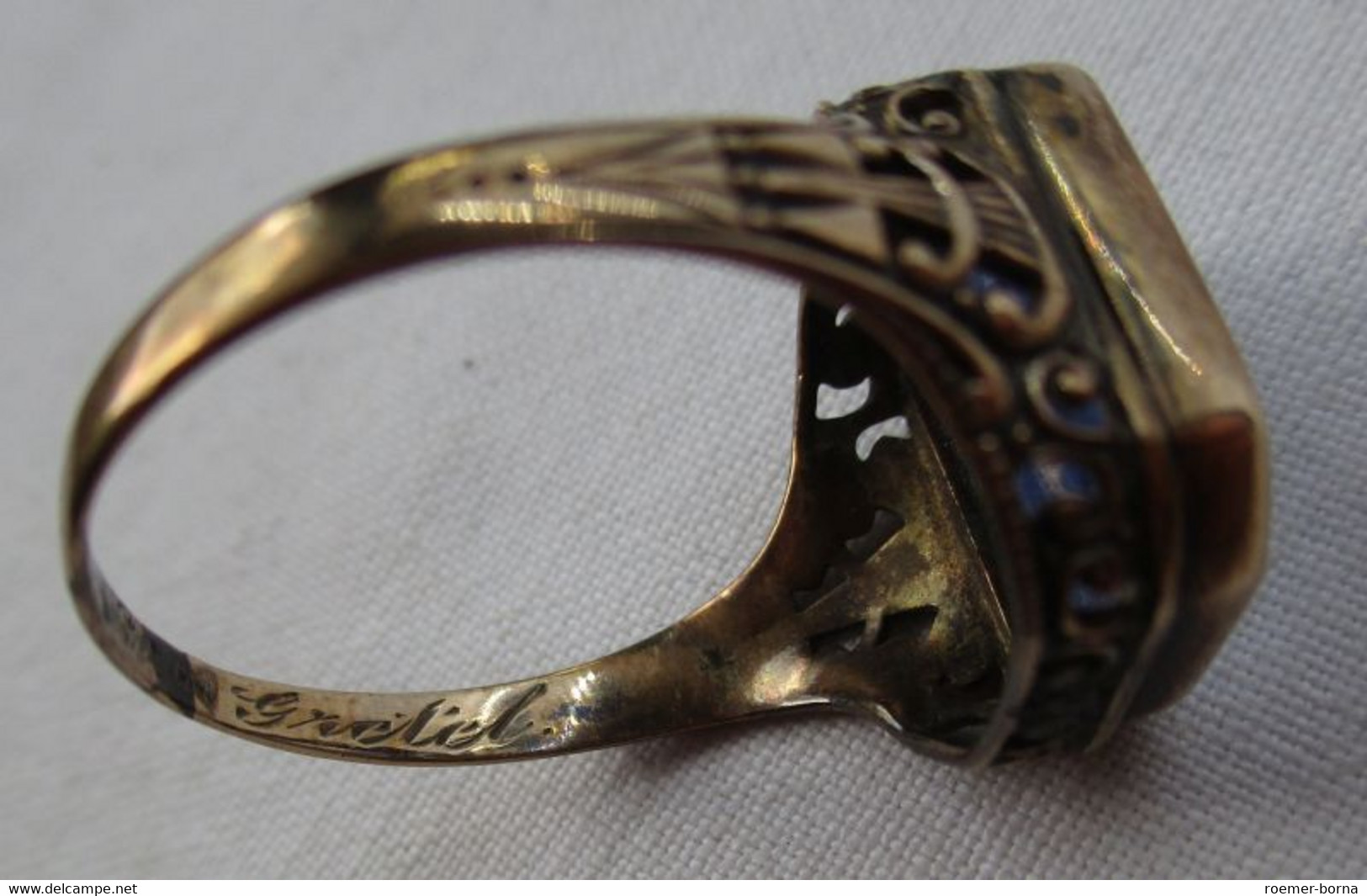 Außergewöhnlicher 333er Gold Siegelring Mit Graviertem Edelstein RJ (124862) - Rings