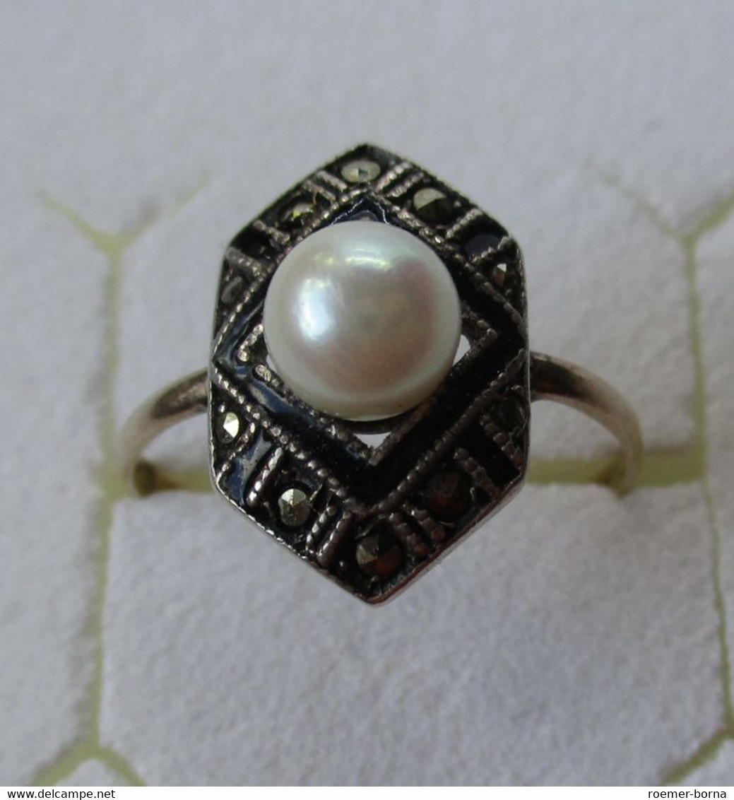 Eleganter 333er Goldring Mit Perle Im Art Déco Stil (127478) - Ringe