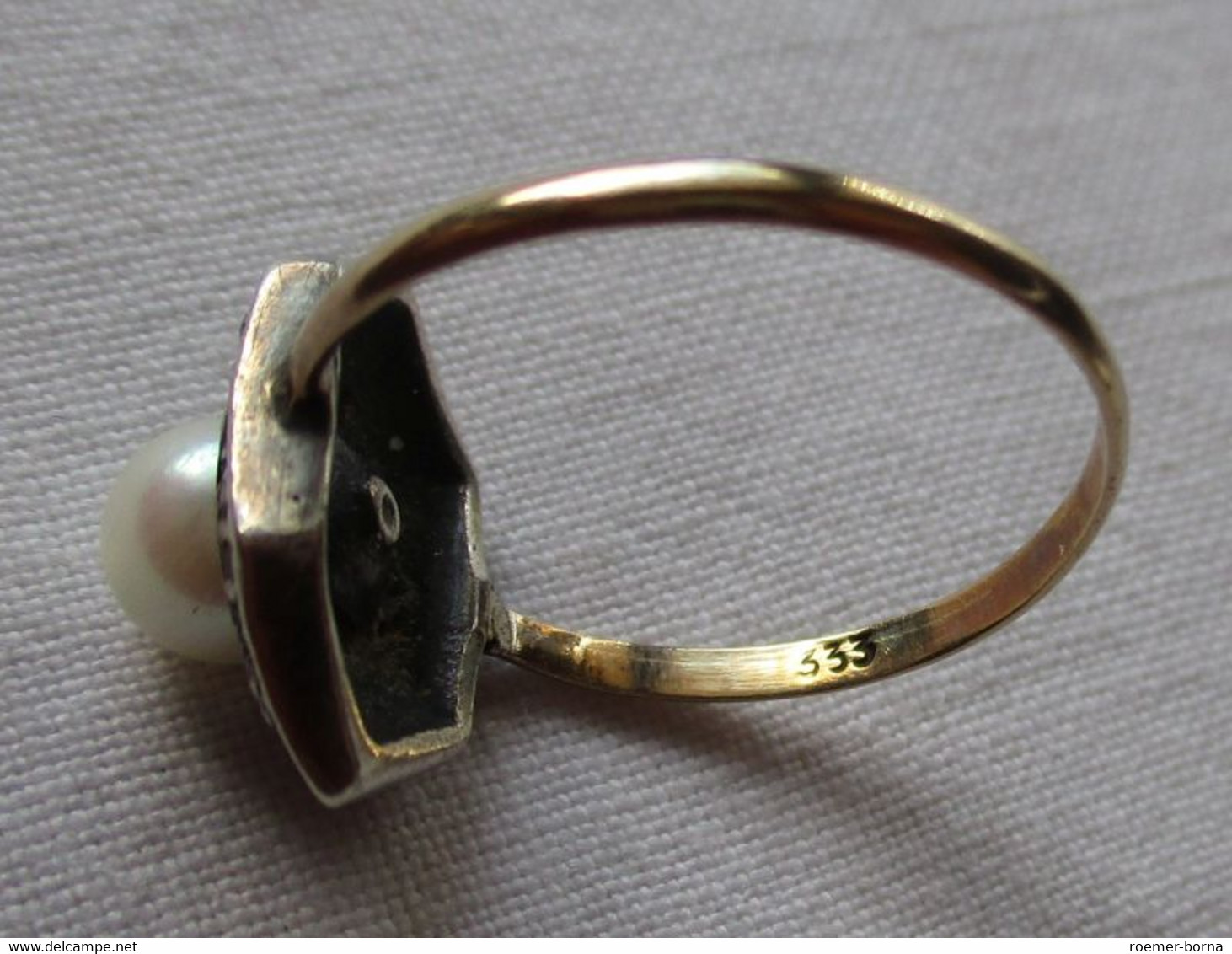 Eleganter 333er Goldring Mit Perle Im Art Déco Stil (127478) - Rings