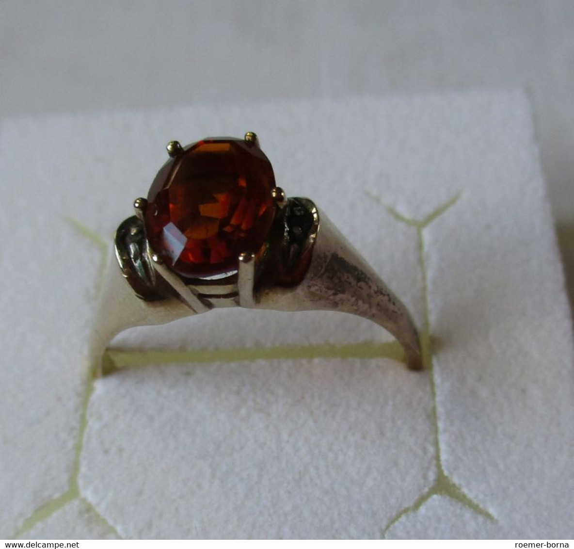 Charmanter 333er Goldring Mit Orange Braunem Edelstein + 2 Diamanten (104729) - Rings
