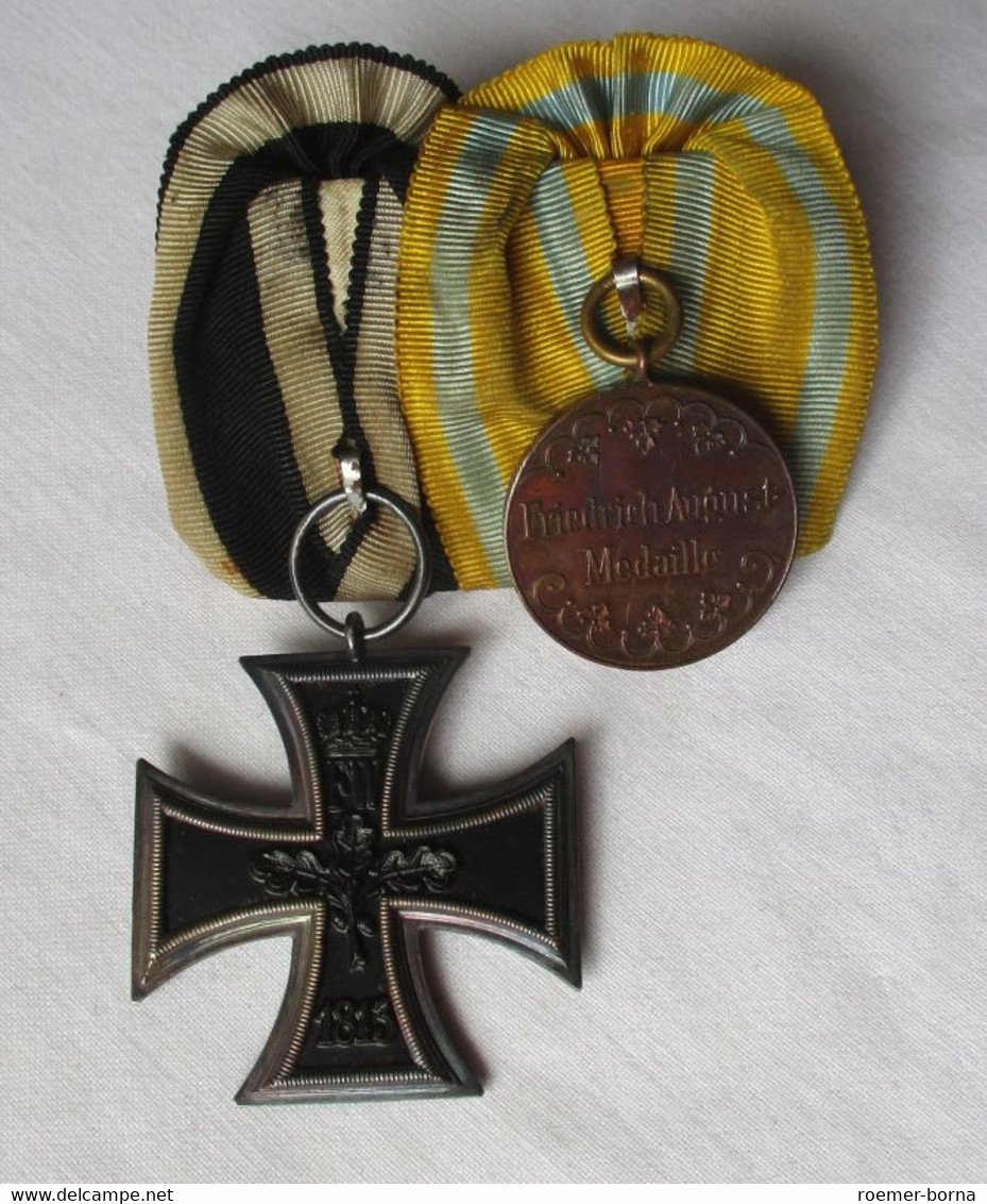 2er Ordensspange Sachsen Friedrich August Medaille + Eisernes Kreuz (145792) - Deutsches Reich