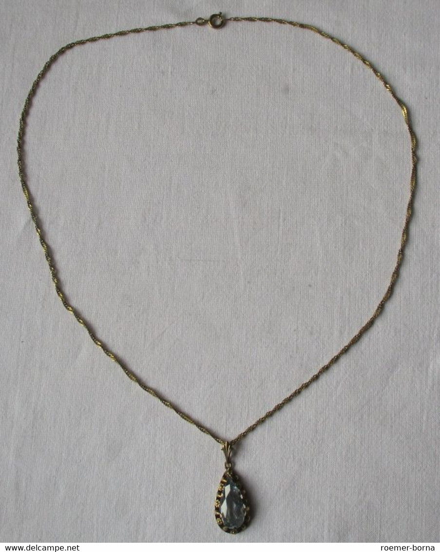 Wundervolle 333er Gold Halskette Mit Blauem Schmuckstein Anhänger (110965) - Necklaces/Chains