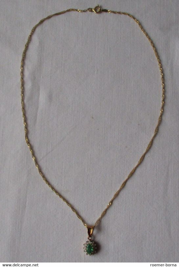 Hochwertige 585er Gold Damen Halskette Mit Diamant + Edelstein Anhänger (103238) - Colliers/Chaînes