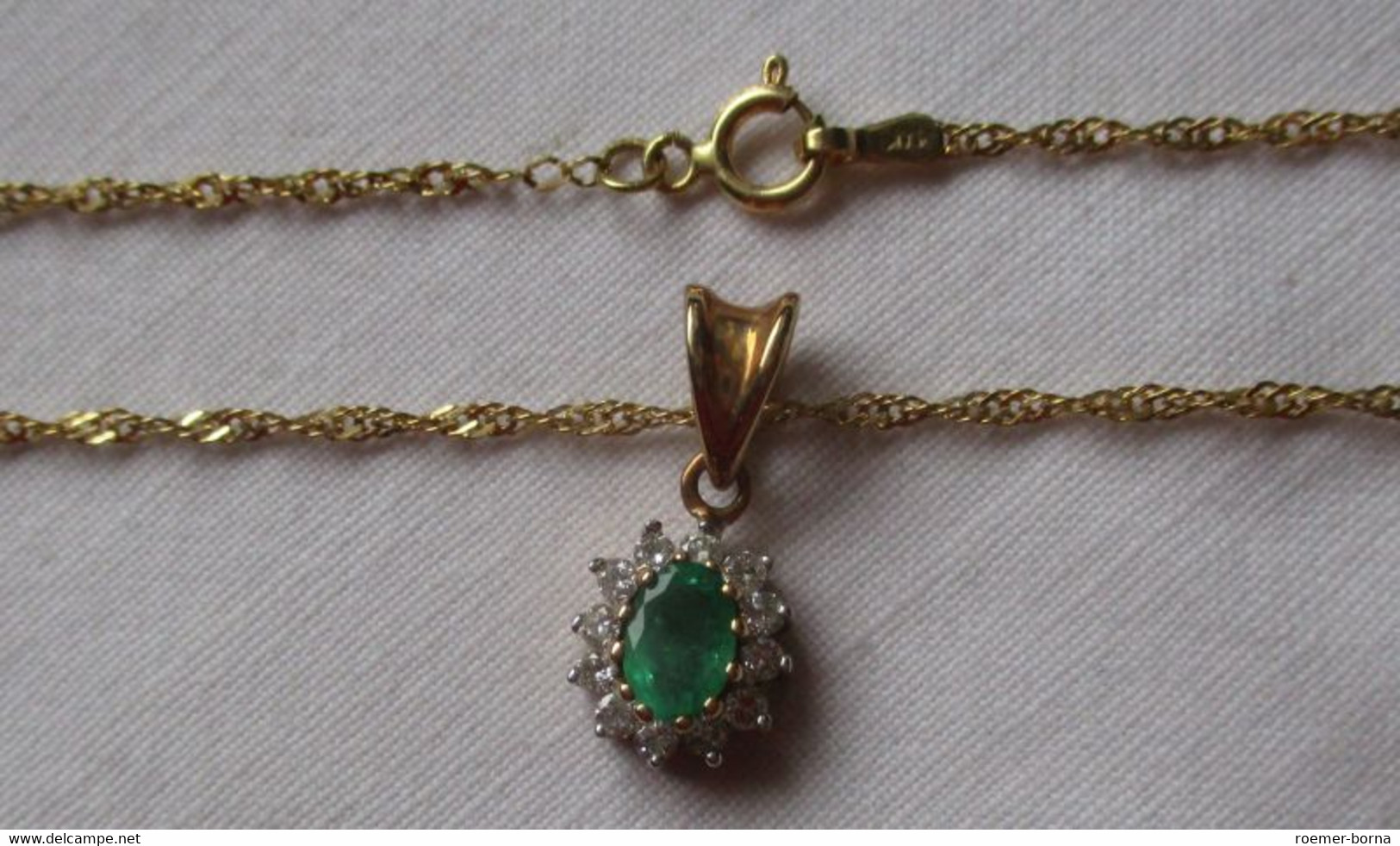 Hochwertige 585er Gold Damen Halskette Mit Diamant + Edelstein Anhänger (103238) - Kettingen