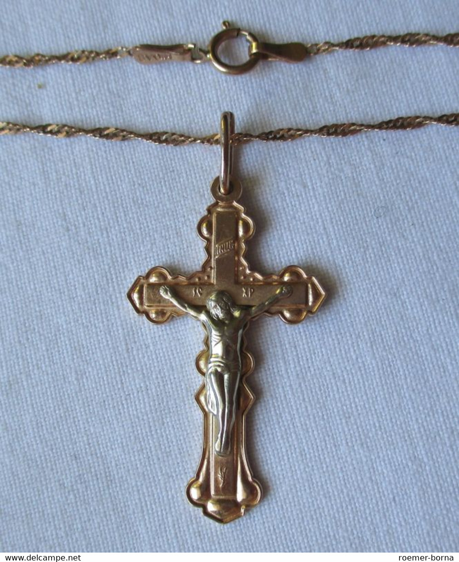 Schöner Kettenanhänger Kreuz Russland Mit Kette 585er Gold (134797) - Necklaces/Chains