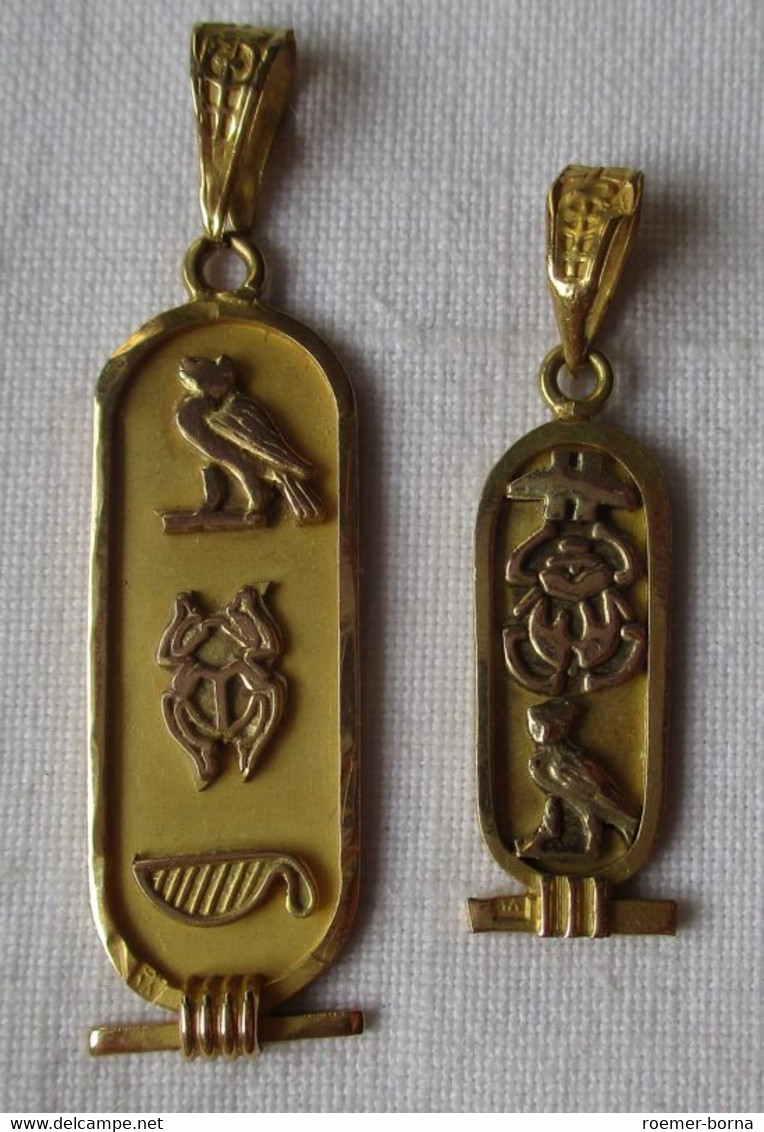 2x Eleganter 750er Gold Ketten Anhänger Ägypten Mit Hieroglyphen (129250) - Collares/Cadenas