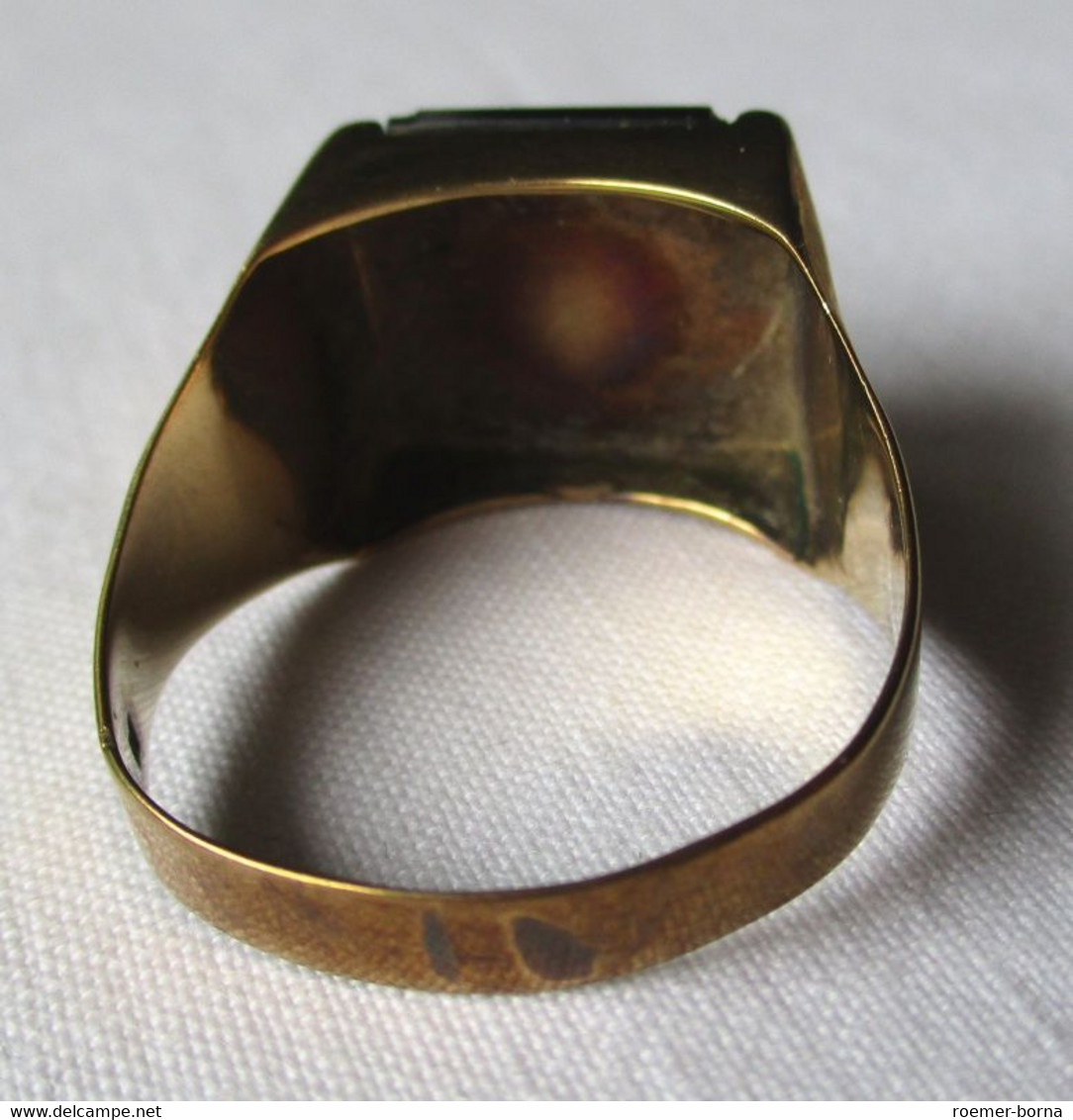 Auffälliger 333er Gold Ring Siegelring Mit Riesigem Onyx Stein (113416) - Bagues