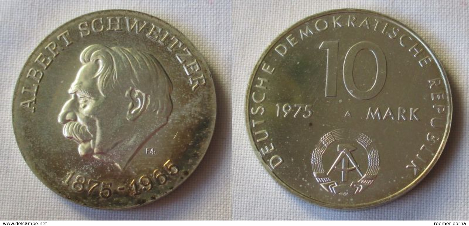 DDR Gedenk Münze 10 Mark Albert Schweitzer 1975 Motivprobe Glatter Rand (132358) - 5 Mark