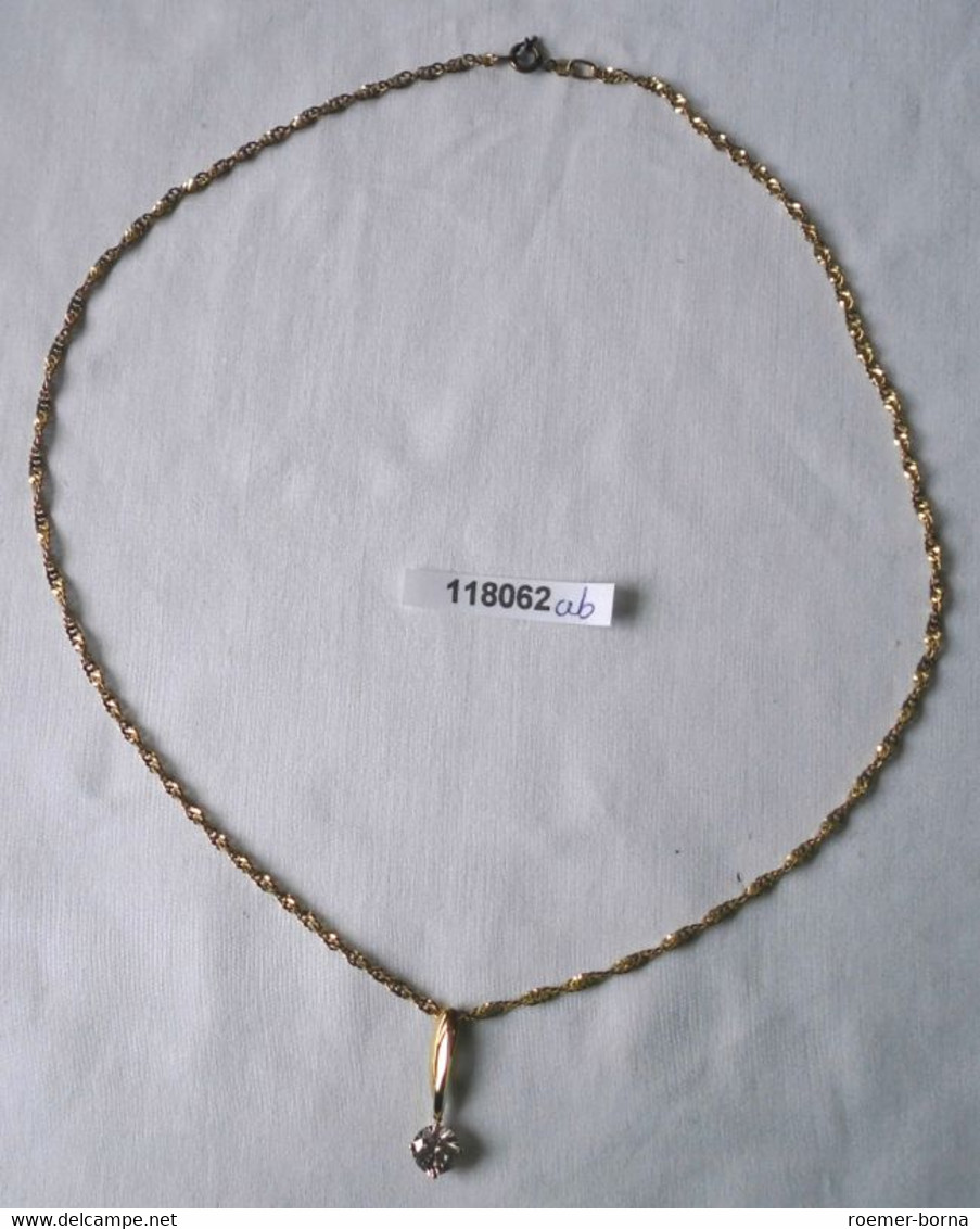 Elegante Kette Und Anhänger Mit Weißem Stein 333er Gold (118062) - Necklaces/Chains