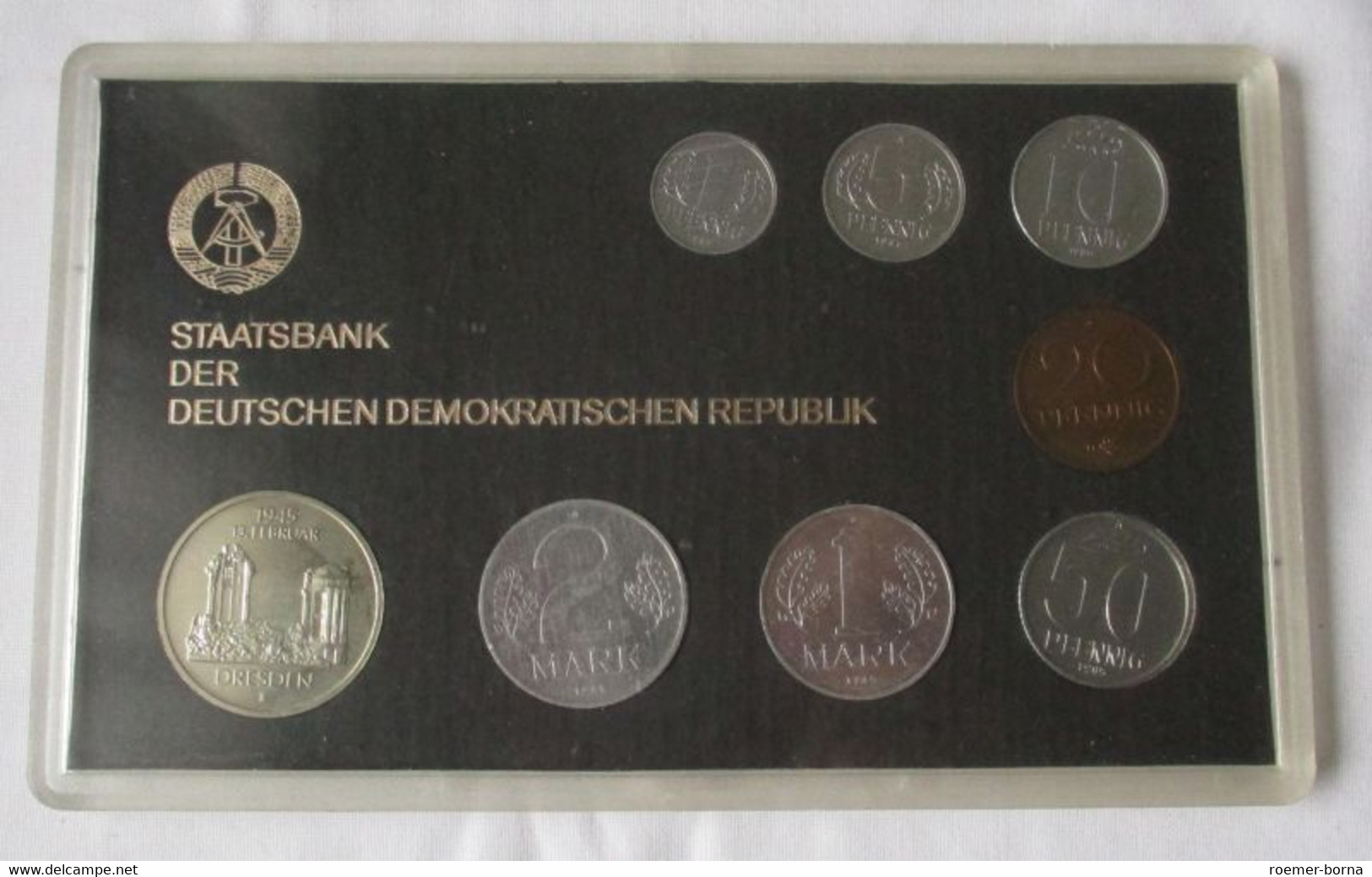 Kompletter DDR Kursmünzensatz KMS Mit 5 Mark Dresden 1985 Stgl. In OVP (129529) - Münz- Und Jahressets