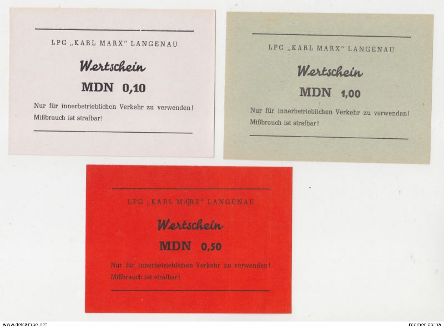 0,1, 0,5 & 1 Mark Banknote DDR LPG Geld Langenau "Karl Marx" (116314) - Autres & Non Classés