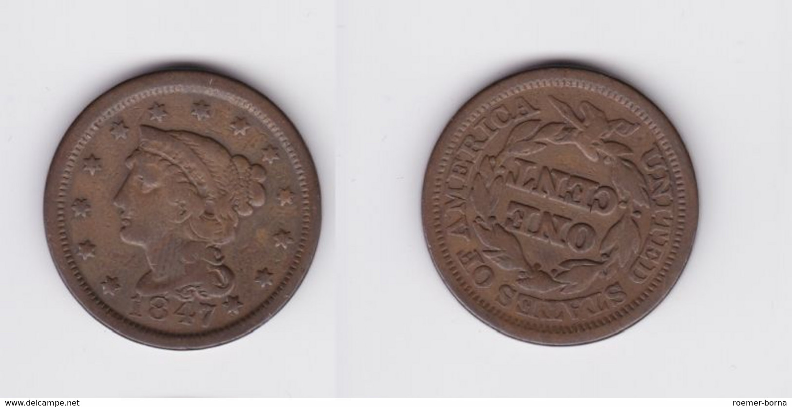 1 Cent Kupfer Münze USA 1847 Ss+ (130234) - Sonstige & Ohne Zuordnung