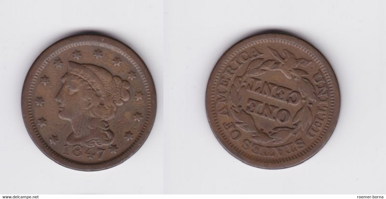 1 Cent Kupfer Münze USA 1847 Ss+ (130234) - Other & Unclassified