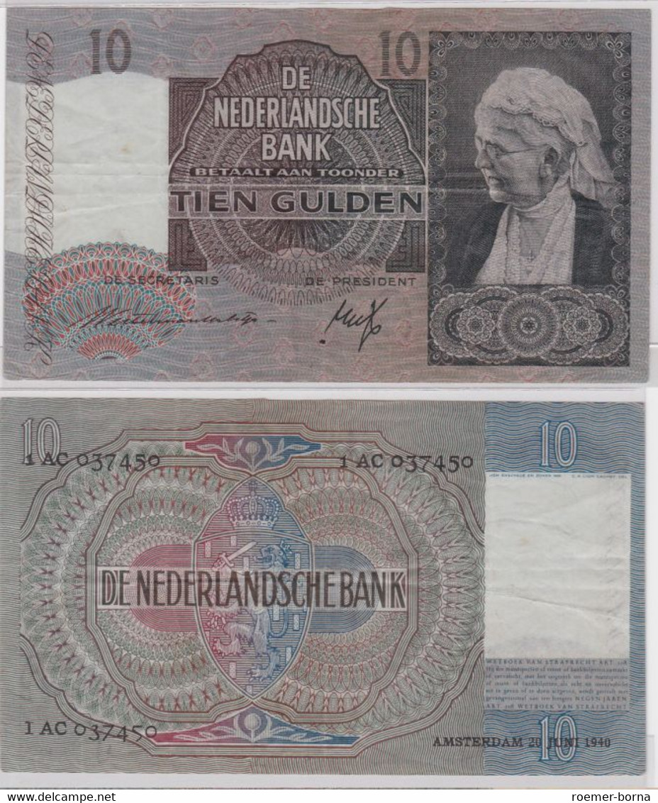 10 Gulden Banknote Niederlande 20.Juni 1940 (141756) - Altri & Non Classificati