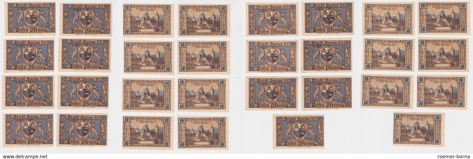 15x 10 Pfennig Banknoten Notgeld Stadt Sorau N.L. Å»ary 1. März 1921 (137891) - Ohne Zuordnung