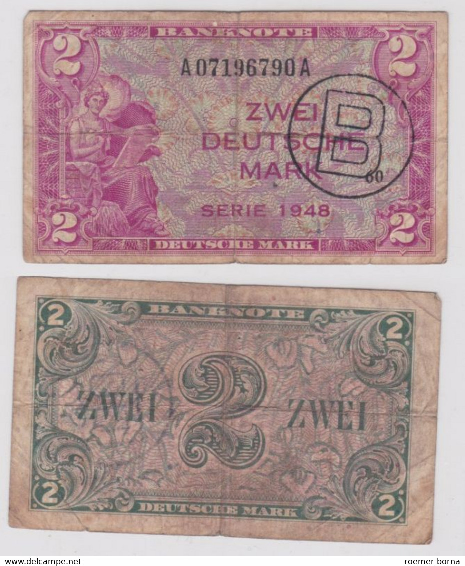 2 Mark Banknoten Bank Deutscher Länder 1948 Mit B Stempel (119023) - Sonstige & Ohne Zuordnung