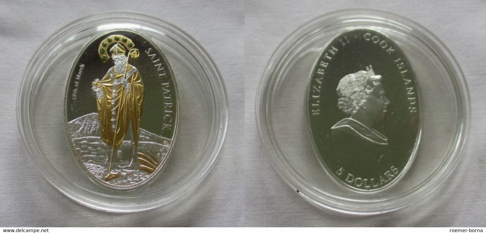 5 Dollar Silbermünze Cook Inseln 2010 Saint Patrick + Swarovskis (154443) - Altri & Non Classificati