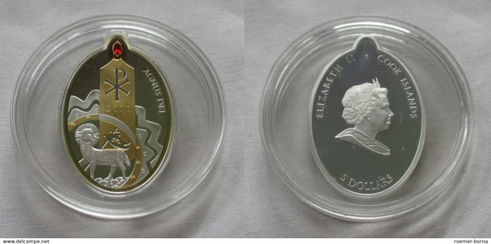 5 Dollar Silbermünze Cook Inseln 2011 Agnus Dei + Swarovskisteine (154219) - Sonstige & Ohne Zuordnung