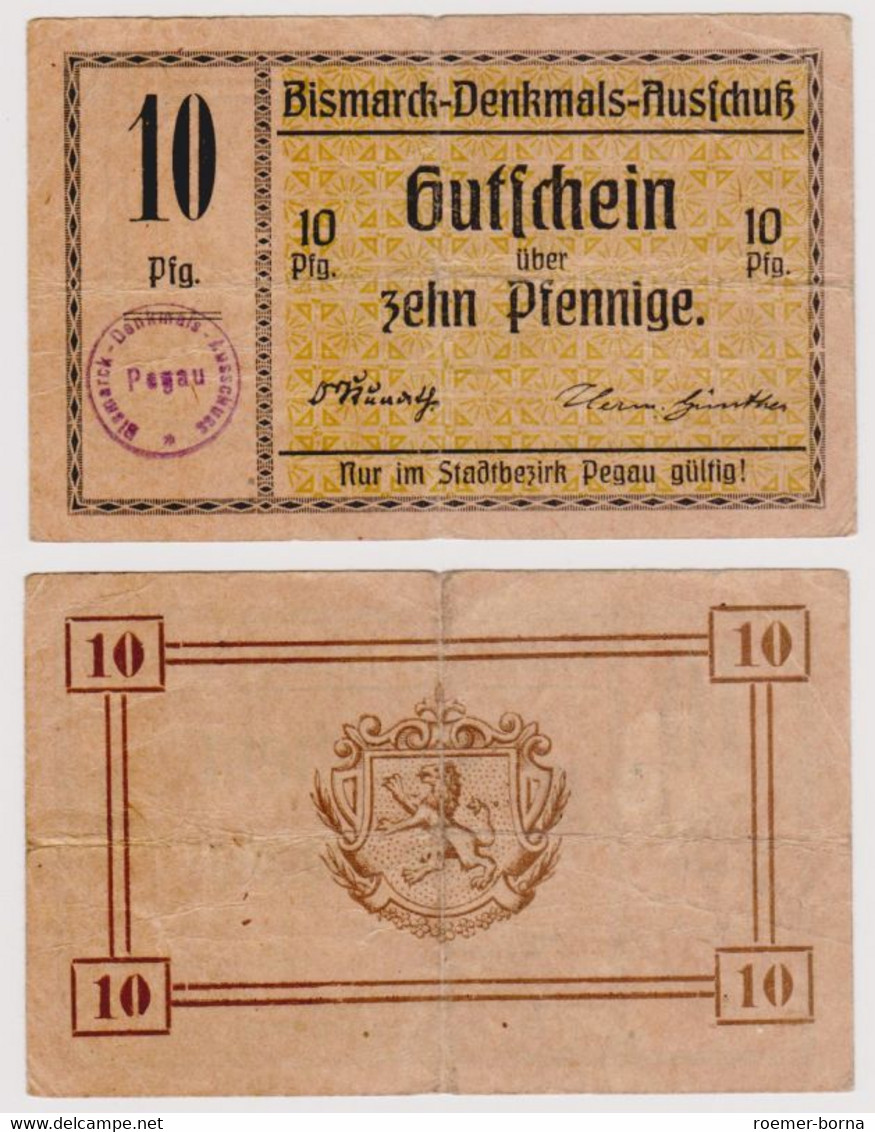 10 Pfennig Banknote Pegau Bismarck Denkmal Ausschuss Ohne Datum (120732) - Zwischenscheine - Schatzanweisungen