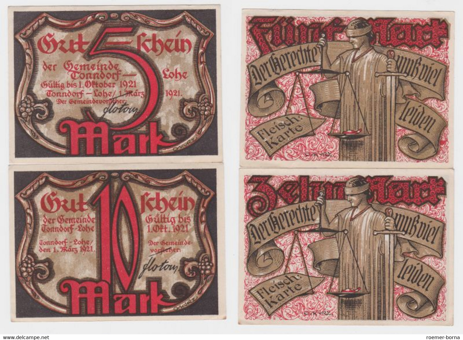 5 & 10 Mark Banknoten Notgeld Gemeinde Tonndorf Lohe 1.3.1921 (120269) - Unclassified