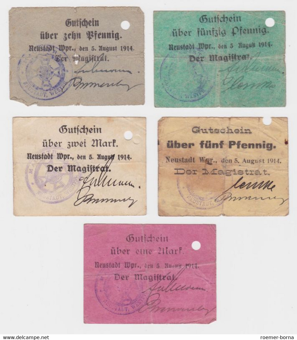 5 Banknoten Neustadt In Westpreußen Wejherowo 5.8.1914 (122134) - Unclassified