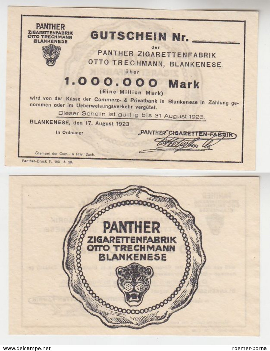 1 Million Mark Banknote Panther Zigarettenfabrik Blankenese 1923 Ohne KN(115808) - Unclassified