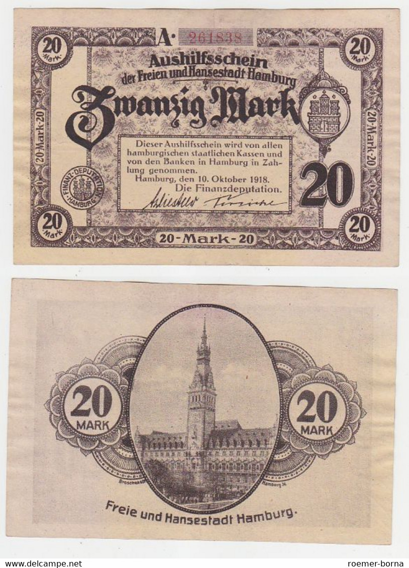 20 Mark Banknote Aushilfsschein Stadt Hamburg 10.10.1918 (115887) - Ohne Zuordnung