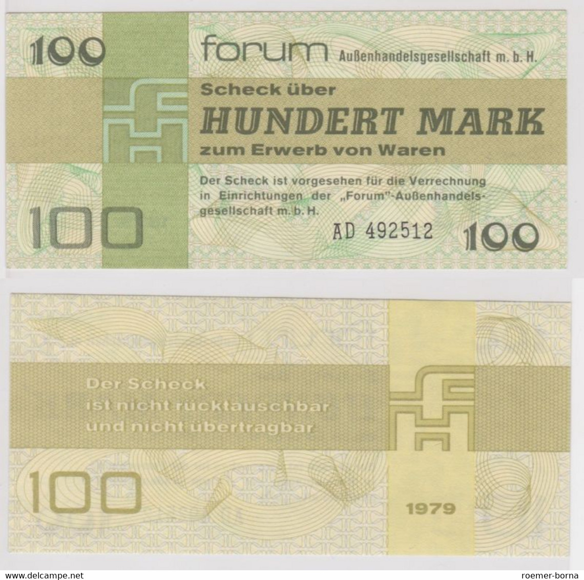 100 Mark DDR Banknoten Forum Scheck 1979 Kassenfrisch (155355) - Sonstige & Ohne Zuordnung