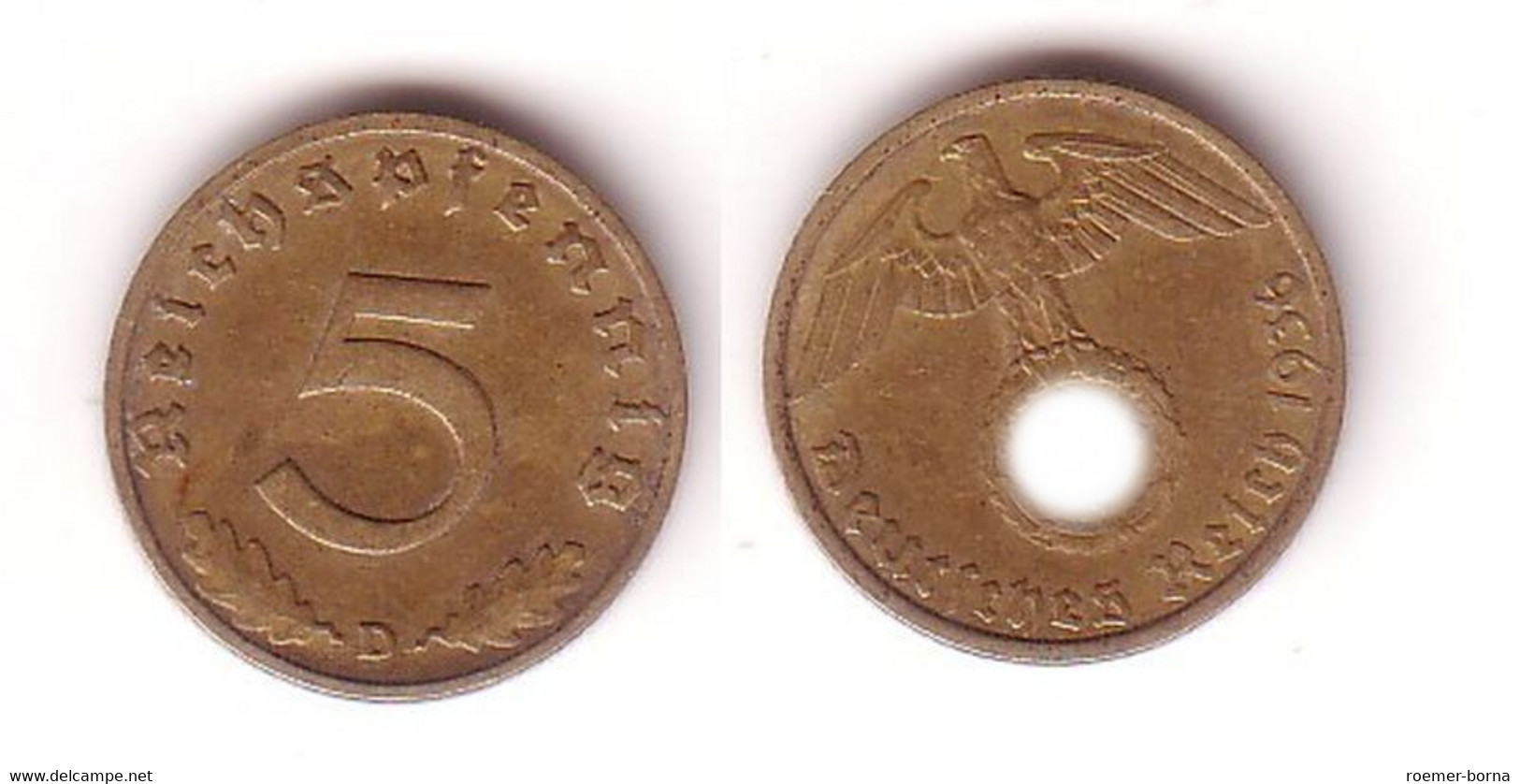 5 Pfennig Messing Münze 3.Reich 1936 D Jäger 363 (112030) - 5 Reichspfennig