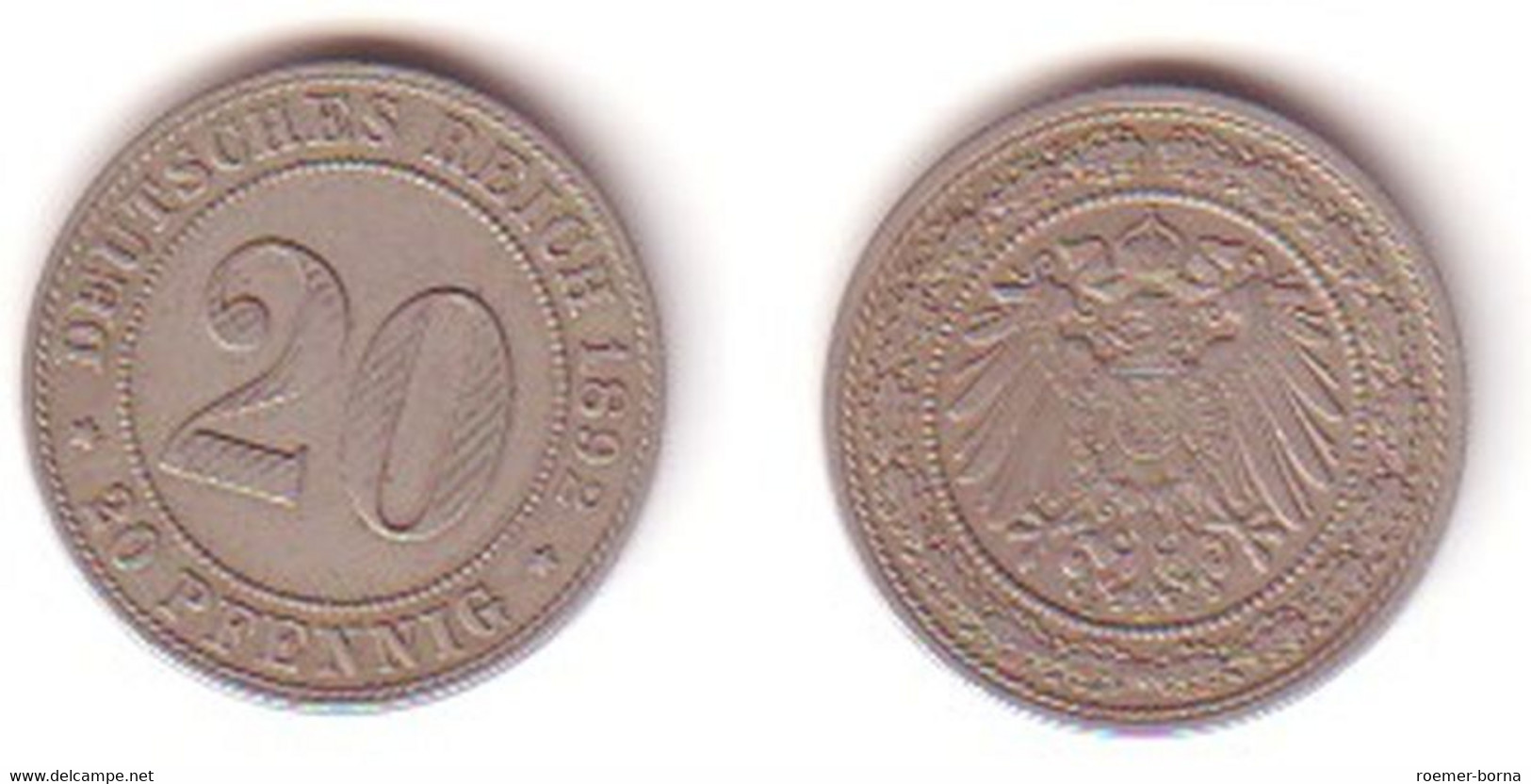 20 Pfennig Nickel Münze Deutsches Reich 1892 J Jäger 14 (MU0817) - 20 Pfennig