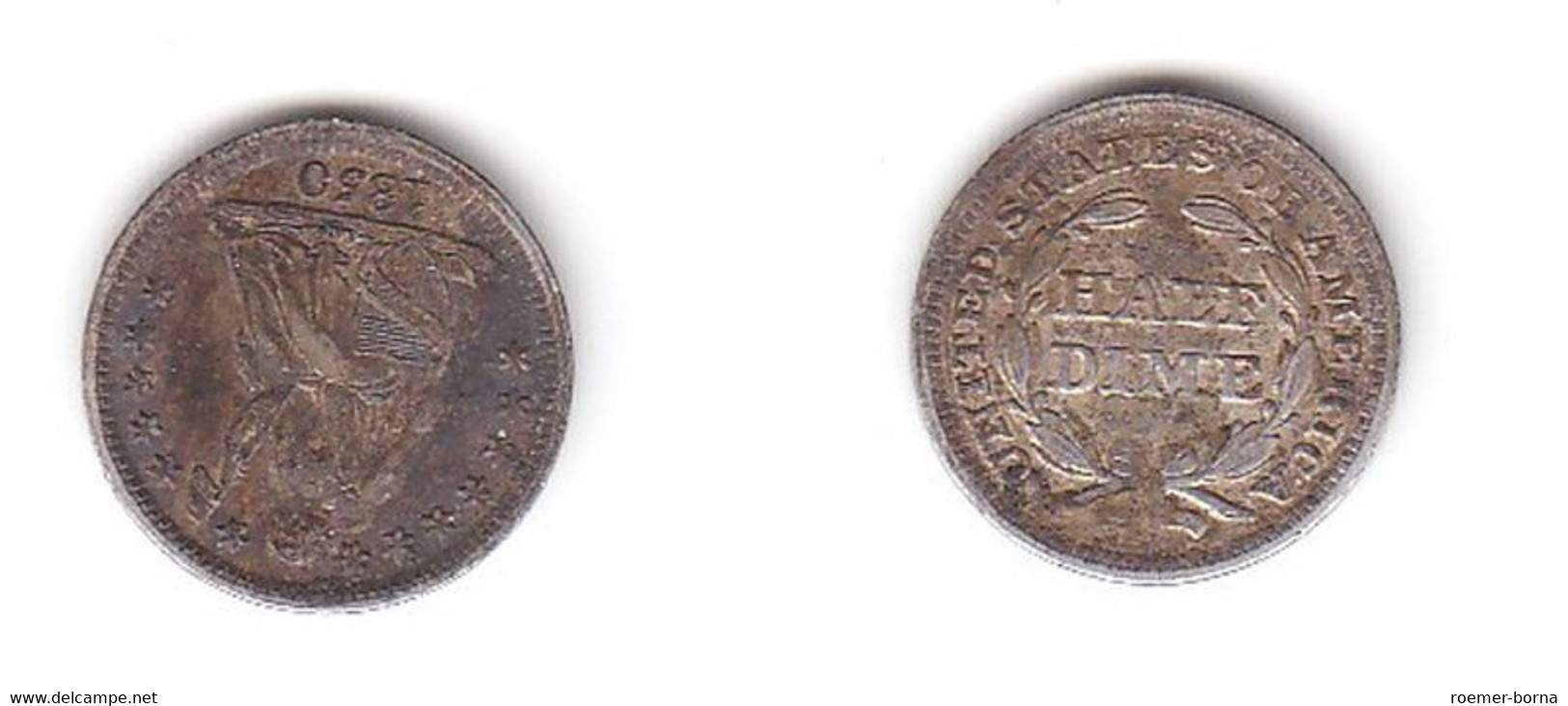 1/2 Dime Silbermünze USA 1850 (115536) - Sonstige & Ohne Zuordnung