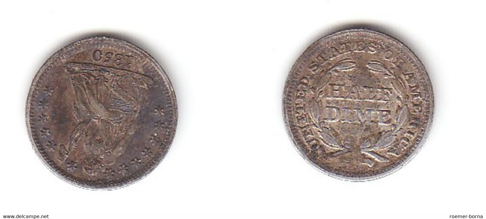 1/2 Dime Silbermünze USA 1850 (115536) - Altri & Non Classificati