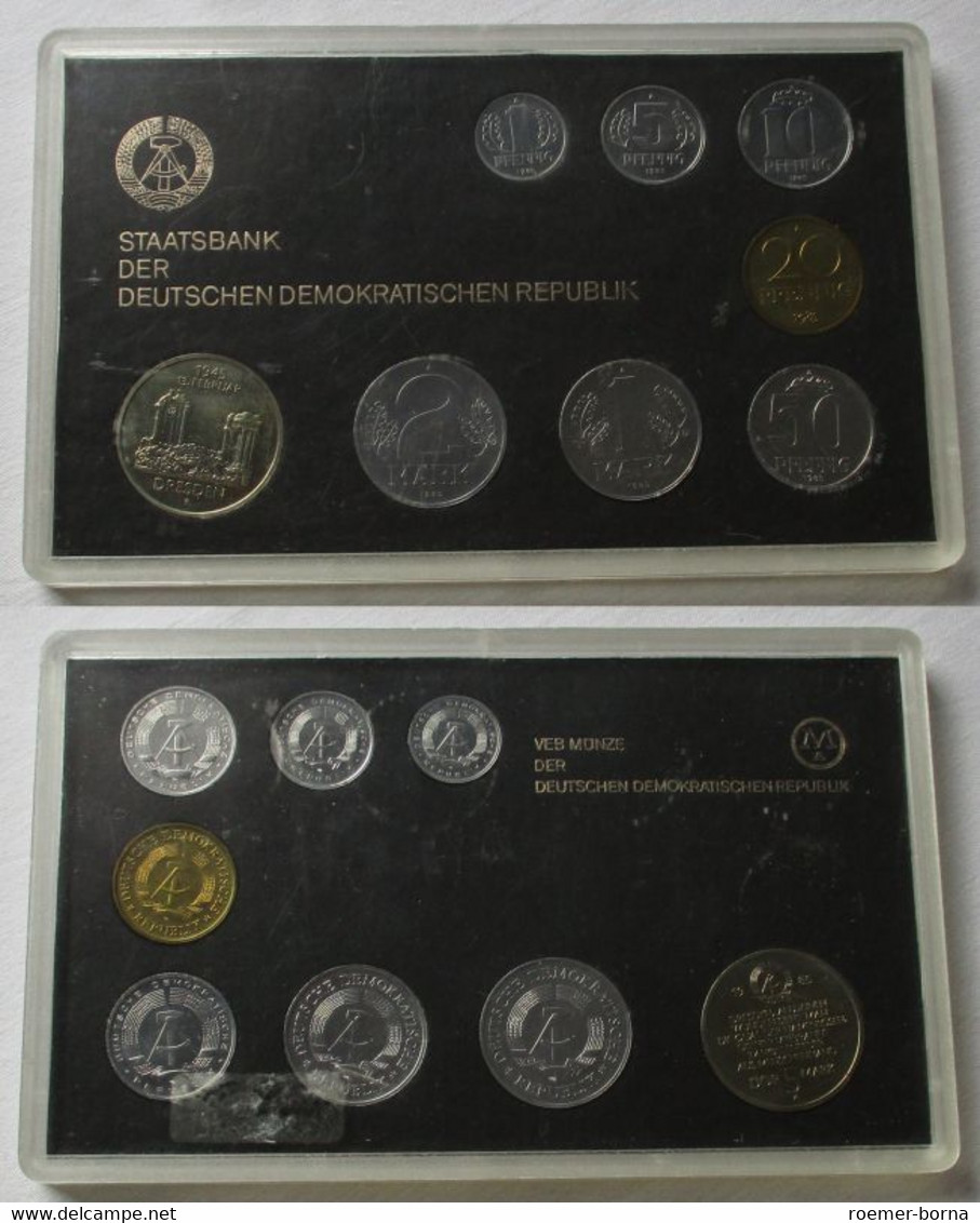 Kompletter DDR Kursmünzensatz KMS Mit 5 Mark Dresden 1985 Stgl. In OVP (153012) - Mint Sets & Proof Sets