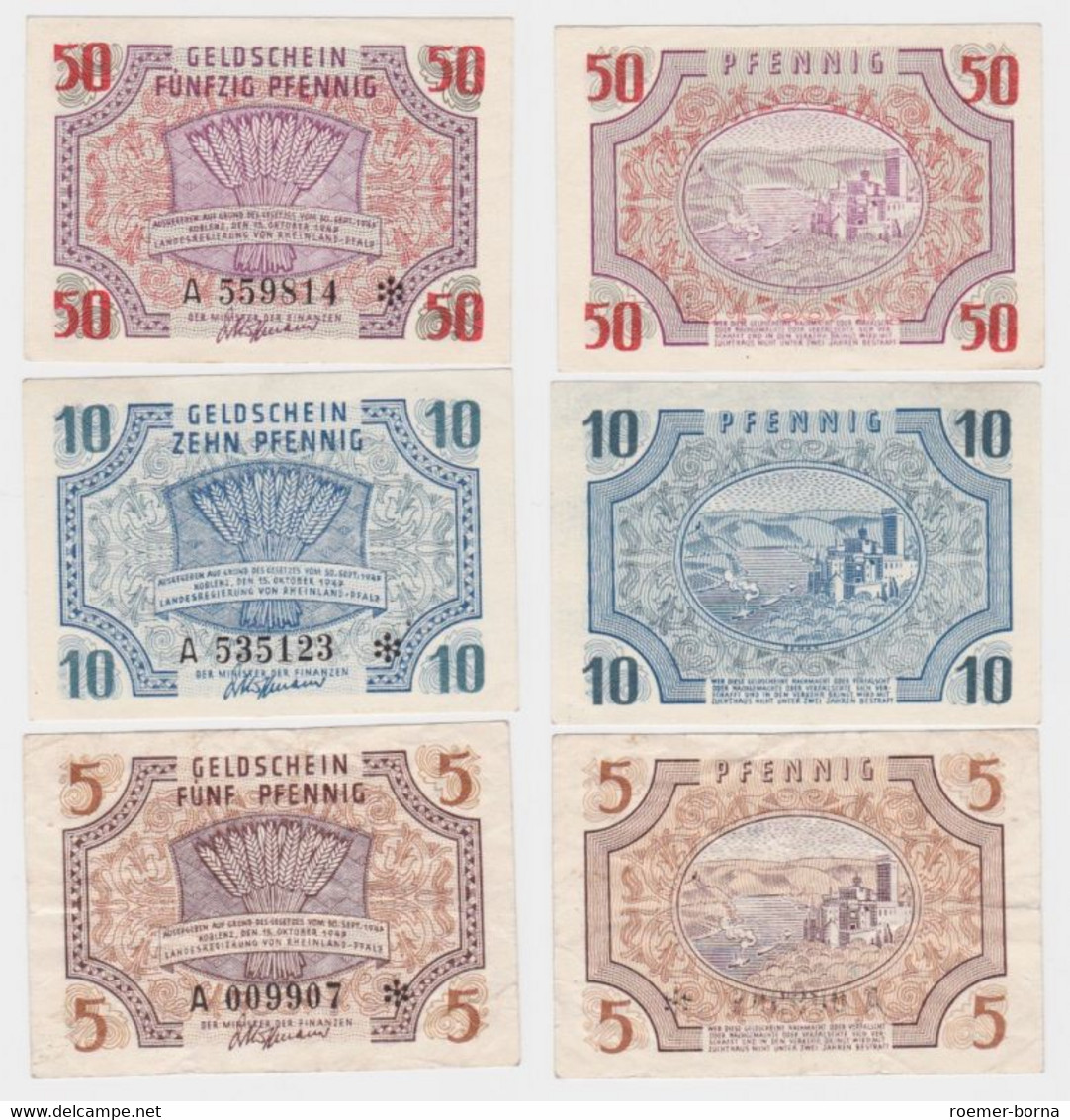 5,10 & 50 Pfennig Banknoten Landesregierung Rheinland Pfalz 15.10.1947 (131934) - Sonstige & Ohne Zuordnung