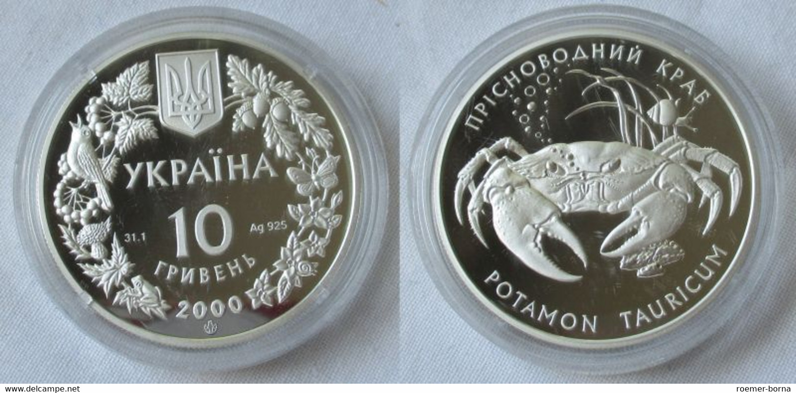 10 Hryven Silber Münze Ukraine 2000 Bedrohte Tierwelt Süßwasserkrabbe (100005) - Ukraine