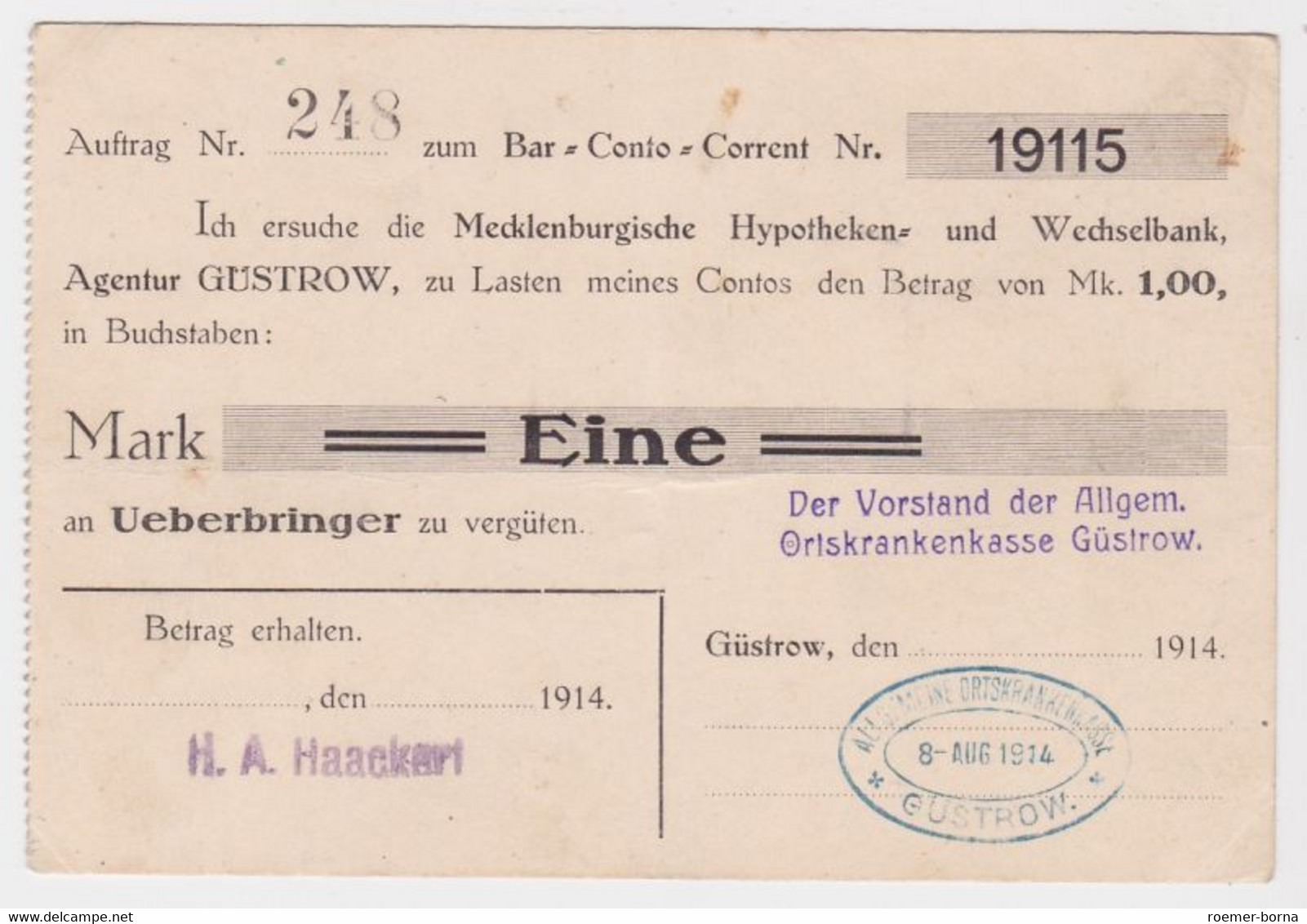 Eine Mark Banknote 1914 Mecklenburg-Schwerin, Güstrow 1914 (131715) - Sin Clasificación