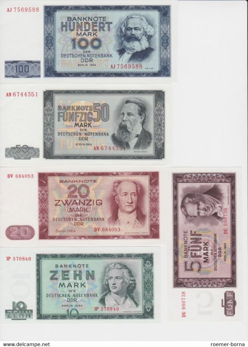Banknoten 5 Bis 100 Mark DDR 1964 Kassenfrische Erhaltung (154827) - Andere & Zonder Classificatie