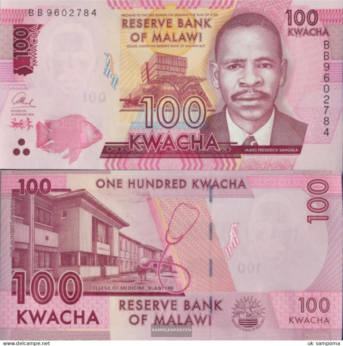 Malawi Pick-number: 65b Uncirculated 2016 100 Kwacha - Malawi