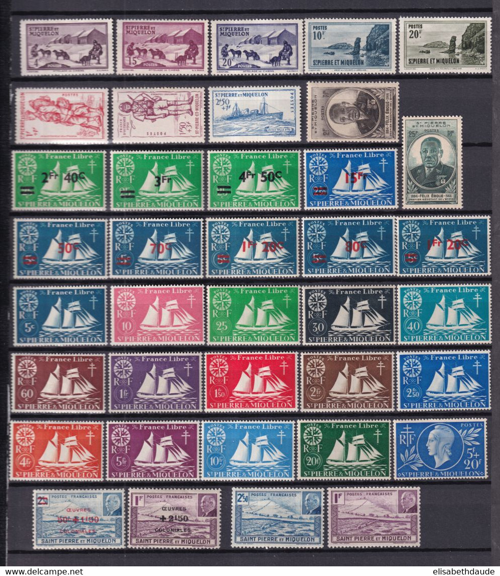 SPM - 1941/1945 - ANNEES COMPLETES SAUF "FRANCE LIBRE" ** MNH (QUELQUES * MLH) - COTE 2022 = ENV. 75/80 EUR. - Années Complètes