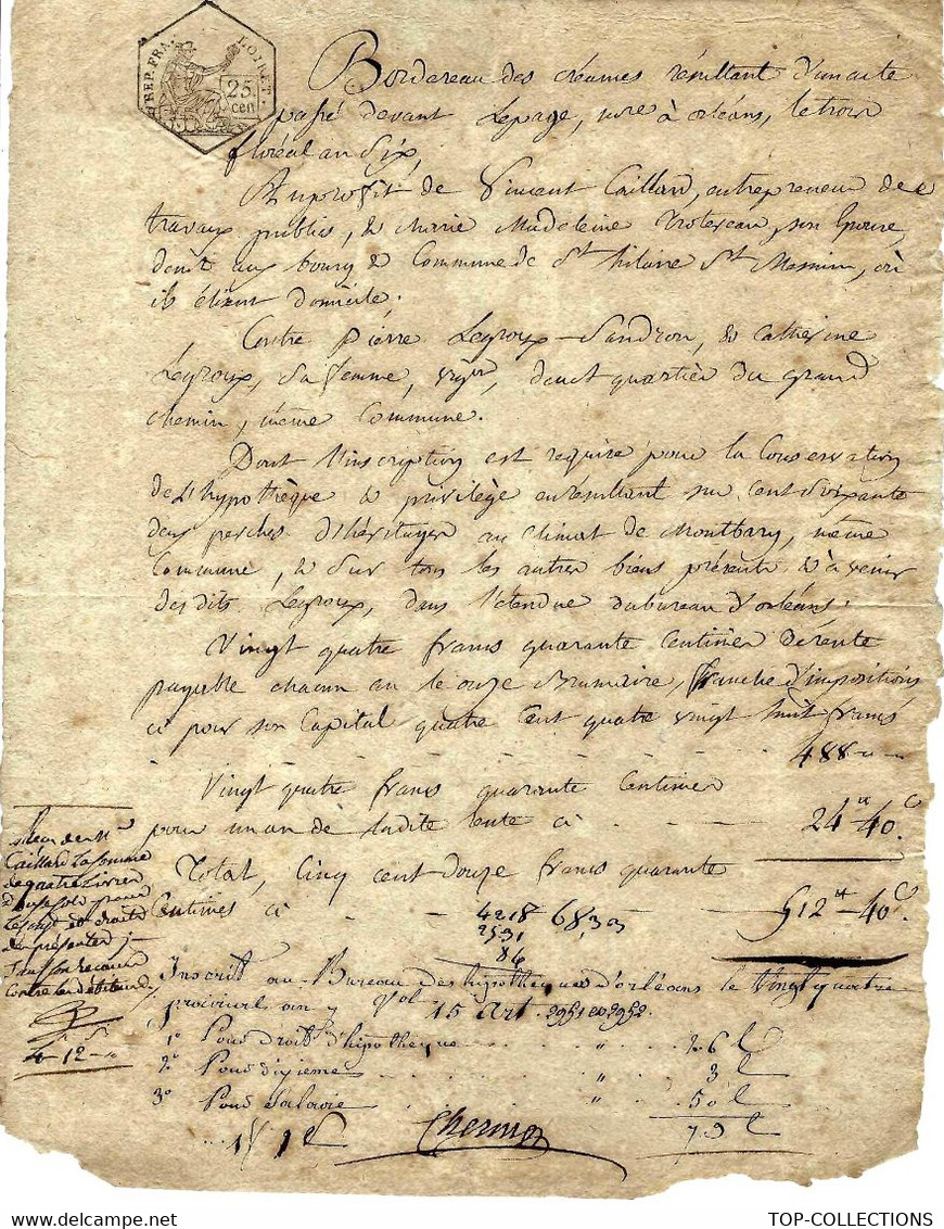 1798 Acte Notarié Me Lepage Notaire Orléans Loiret CACHET FISCAL Caillard Entrepreneur Travaux Publics St Hilaire St Me - Seals Of Generality