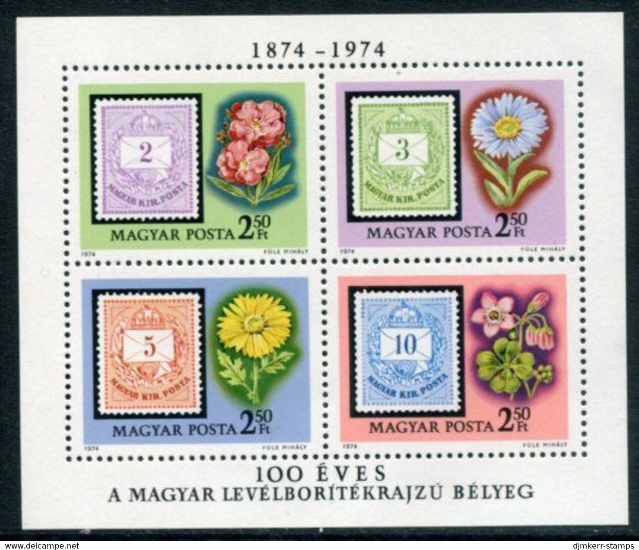 HUNGARY 1974 Stamp Anniversary Block MNH / **.  Michel Block 105 - Unused Stamps