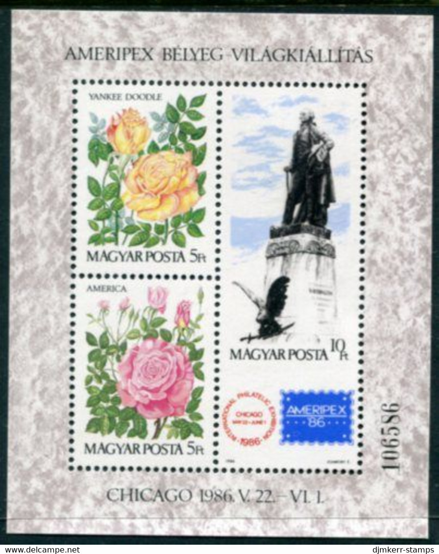 HUNGARY 1986 AMERIPEX Stamp Exhibition Block MNH / **.  Michel Block 184 - Unused Stamps